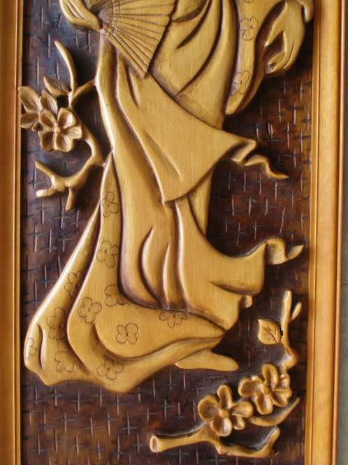 FOR DORIS ONLY - AWESOME LARGE CARVED CHINESE ARTWORK OF LADY HOLDING FAN