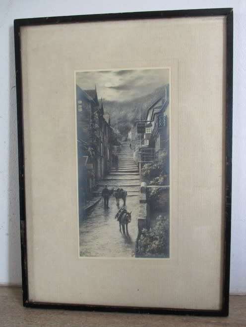 ZEEBOB ONLY - ANTIQUE 1870`s/1880`s FRAMED ALBUMEN PRINT - UP ALONG CLOVELLY, NORTH DEVON?