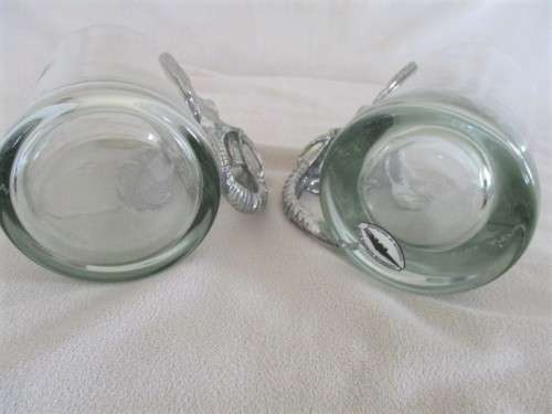 FOR SOMARI ONLY - NGWENYA GLASS PITCHER AND TWO BEER GLASSES WITH PEWTER ELEPHANT HEAD HANDLES