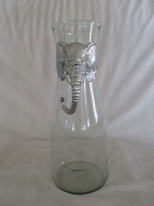 FOR SOMARI ONLY - NGWENYA GLASS PITCHER AND TWO BEER GLASSES WITH PEWTER ELEPHANT HEAD HANDLES