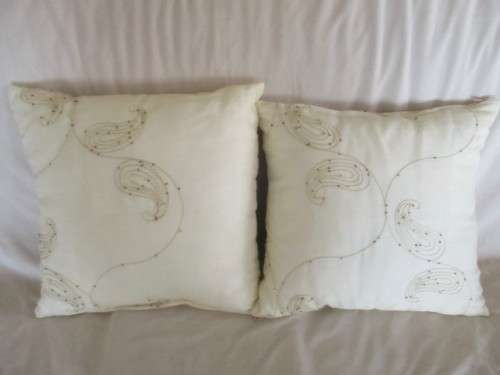 TWO LOVELY, LIGHT CREAM  EMBROIDERED AND SEQUINED CUSHIONS