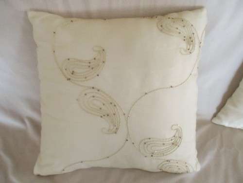 TWO LOVELY, LIGHT CREAM  EMBROIDERED AND SEQUINED CUSHIONS