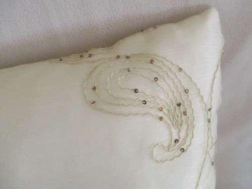 TWO LOVELY, LIGHT CREAM  EMBROIDERED AND SEQUINED CUSHIONS
