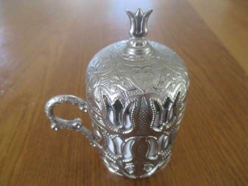 ORNATE VINTAGE TURKISH GRINDER SET - PEPPER /SPICE MILL, SALT DISH & BUTTER PAT/BON BON DISH