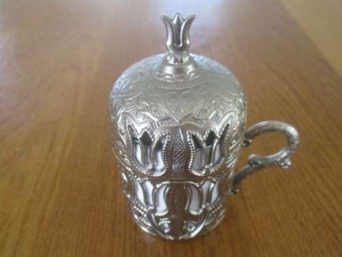 ORNATE VINTAGE TURKISH GRINDER SET - PEPPER /SPICE MILL, SALT DISH & BUTTER PAT/BON BON DISH