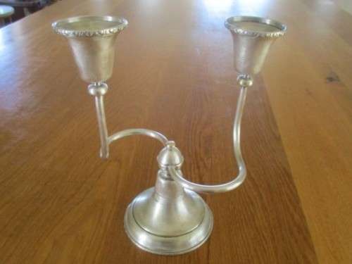 FOR ELIWAR4960 ONLY - A VINTAGE SILVER PLATED TWO ARM CANDELABRA