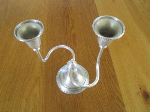 FOR ELIWAR4960 ONLY - A VINTAGE SILVER PLATED TWO ARM CANDELABRA