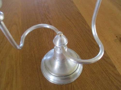 FOR ELIWAR4960 ONLY - A VINTAGE SILVER PLATED TWO ARM CANDELABRA