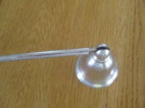 VINTAGE SILVER METAL AND WOOD CANDLE SNUFFER
