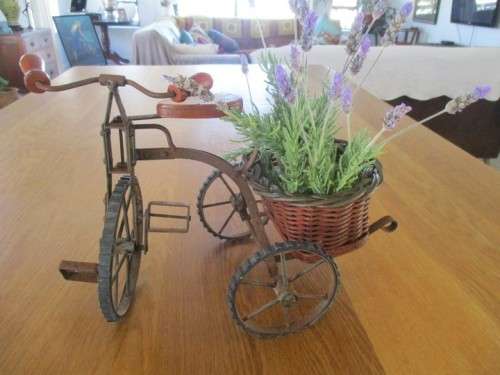 A VERY WELL MADE WOOD AND IRON VINTAGE SHABBY CHIC BICYCLE TO DISPLAY YOUR HERBS AND FLOWERS