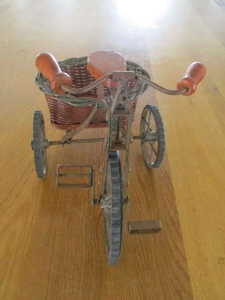 A VERY WELL MADE WOOD AND IRON VINTAGE SHABBY CHIC BICYCLE TO DISPLAY YOUR HERBS AND FLOWERS