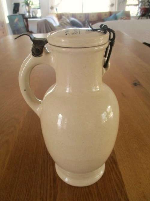 ANTIQUE 1900 KANNENBEER GLAZED STONEWARE ONE LITRE LIDDED BEER JUG