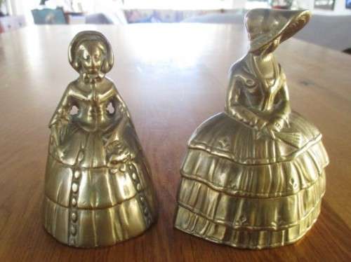 FIVE COLLECTABLE SOLID BRASS DUTCH LADY BELLS (SMALL D.DINANT ONE VERY RARE)