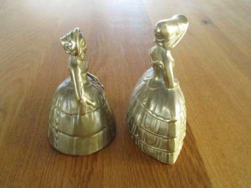 FIVE COLLECTABLE SOLID BRASS DUTCH LADY BELLS (SMALL D.DINANT ONE VERY RARE)