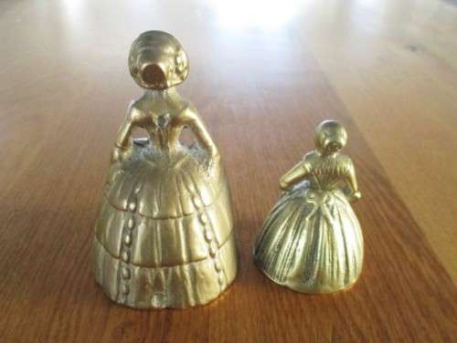FIVE COLLECTABLE SOLID BRASS DUTCH LADY BELLS (SMALL D.DINANT ONE VERY RARE)