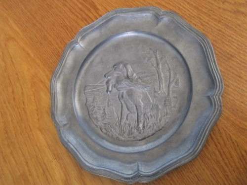 VINTAGE PEWTER WITH RAISED RELIEF SCENE