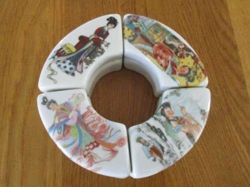 FOR LILA MY ONLY - FOUR VINTAGE/ANTIQUE CRESCENT SHAPED CHINESE TRINKET HOLDERS - SIGNED