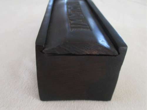 HAND CARVED IN MALAWI - VINTAGE WOODEN DOMINOES SET IN BOX WITH SLIDING LID - COMPLETE