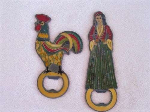 TWO VINTAGE BRONZE AND ENAMEL BOTTLE OPENERS - GERMAN MADE