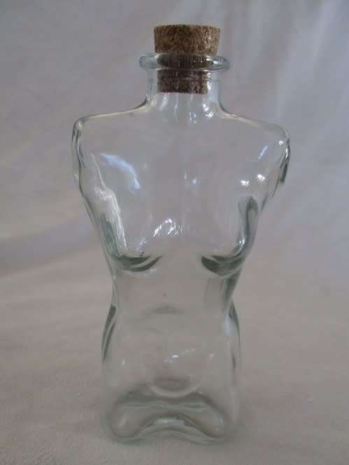 TWO UNUSUAL MALE AND FEMALE TORSO LUTEX GLASS BOTTLES