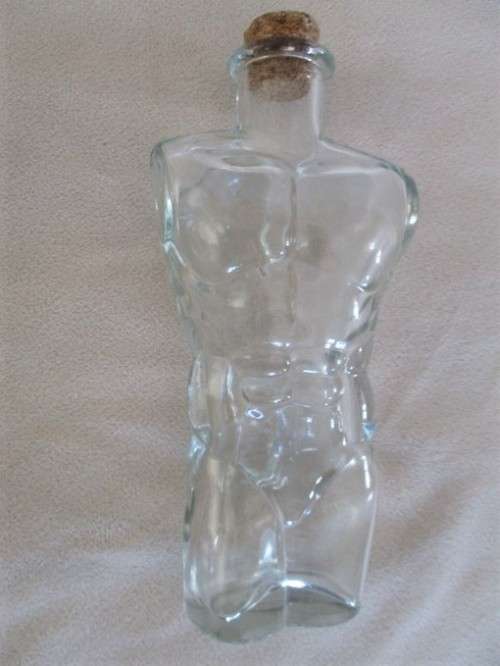 TWO UNUSUAL MALE AND FEMALE TORSO LUTEX GLASS BOTTLES
