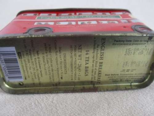 CUTE LITTLE ENGLISH BREAKFAST TEA TIN - LONDON BUS CUM SAVINGS BOX