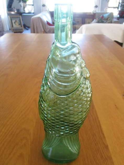 FOR SBENSON ONLY - VINTAGE 1970's GREEN FISH-SHAPED ITALIAN WINE BOTTLE - CEVIN