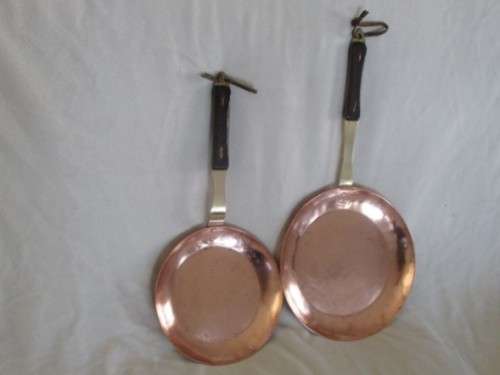 FOR CONTESSA ONLY - TWO DIFFERENT SIZED HAND FORGED COPPER PANCAKE PANS - SIGNED BY MAKER