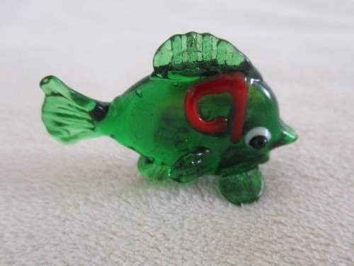 THREE SMALL GREEN GLASS ORNAMENTS  - FISH, FROG AND TURTLE(GREAT CONDITION)