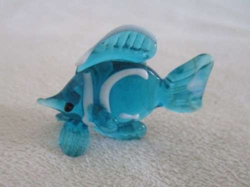 FOUR SMALL BLUE GLASS ORNAMENTS  - FISH, 2X FROGS AND TURTLE(GREAT CONDITION)