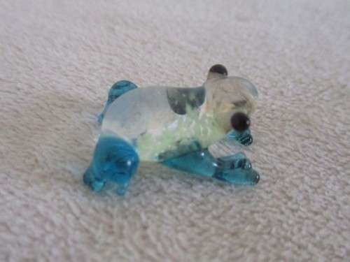 FOUR SMALL BLUE GLASS ORNAMENTS  - FISH, 2X FROGS AND TURTLE(GREAT CONDITION)