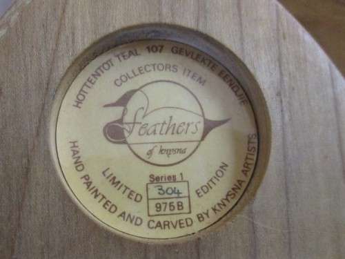 FOR SIMONA ONLY -  FEATHERS OF KNYSNA  SERIES 1 HOTTENTOT TEAL DUCK - LIMITED EDITION NO. 304