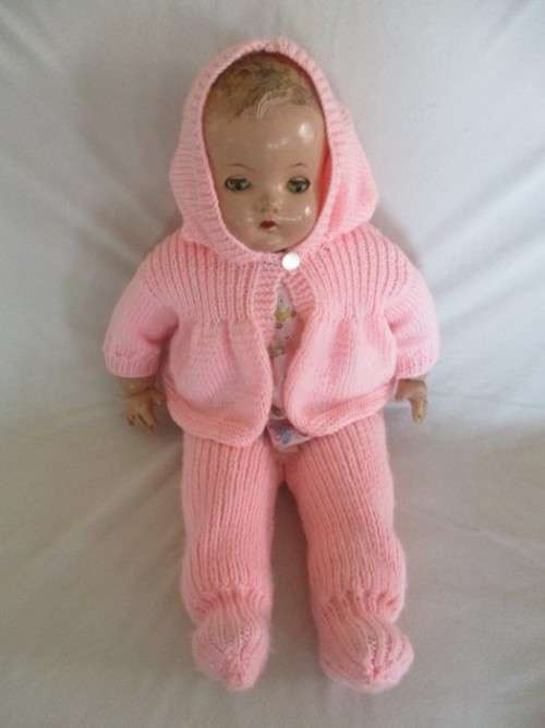 A LARGE 62CM TALL ANTIQUE COMPOSITION DOLL IN NEED OF JUST A LITTLE TLC (NOT MUCH)