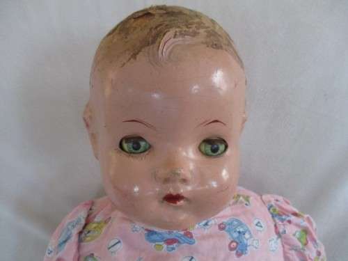 A LARGE 62CM TALL ANTIQUE COMPOSITION DOLL IN NEED OF JUST A LITTLE TLC (NOT MUCH)
