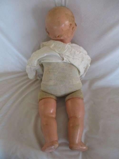 A LARGE 62CM TALL ANTIQUE COMPOSITION DOLL IN NEED OF JUST A LITTLE TLC (NOT MUCH)
