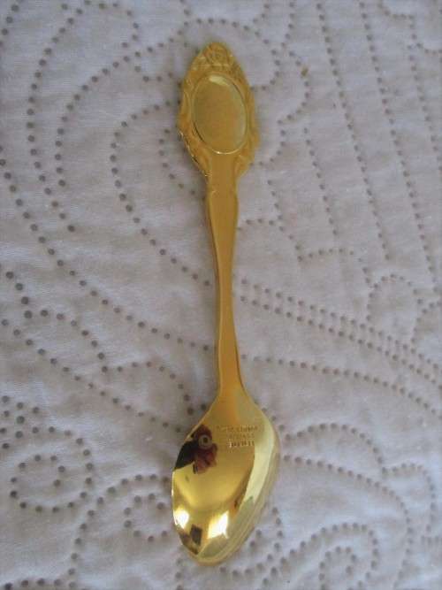 BOXED SET OF 6 TEASPOONS & 6 CAKE FORKS - EETRITE 24KT GOLD PLATED WITH PINK ROSE DECALS - AS NEW