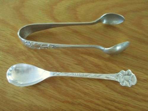 Vintage Silverplated Teaspoon with Narcissus Design and Sugar Lump Teaspoon Tong