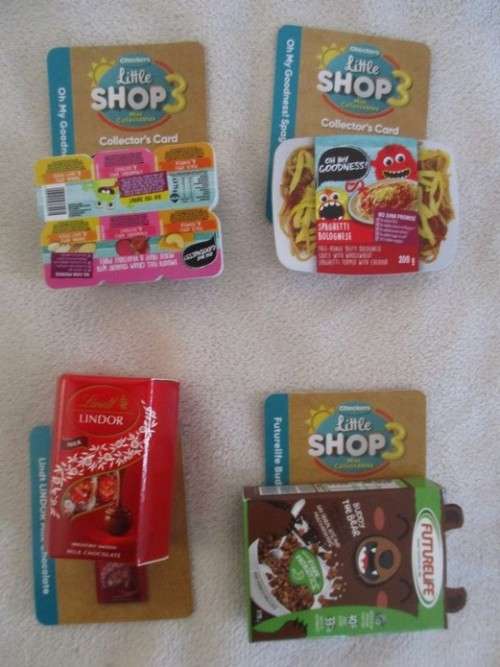 A BATCH OF 15 CHECKERS LITTLE SHOP 3 ITEMS WITH COLLECTOR'S CARDS - NO DUPLICATES