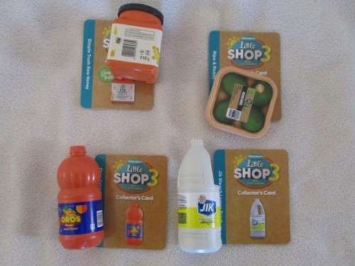 A BATCH OF 15 CHECKERS LITTLE SHOP 3 ITEMS WITH COLLECTOR'S CARDS - NO DUPLICATES