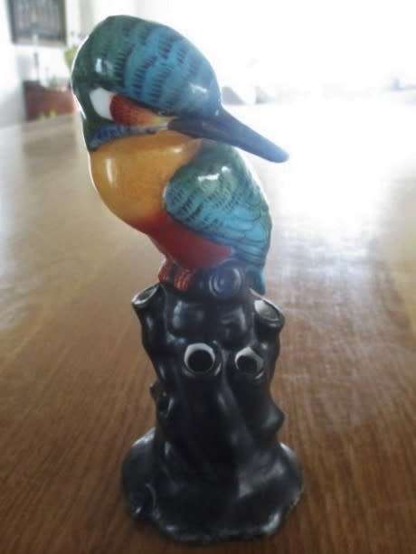 VINTAGE/ANTIQUE SMALL TULIPIERE (MULTIPLE OPENINGS) VASE WITH KINGFISHER - NUMBERED- SO SPECIAL!