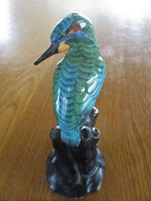 VINTAGE/ANTIQUE SMALL TULIPIERE (MULTIPLE OPENINGS) VASE WITH KINGFISHER - NUMBERED- SO SPECIAL!