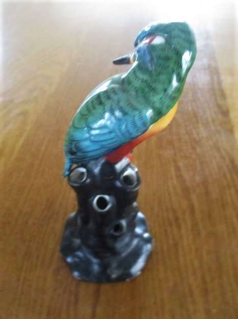 VINTAGE/ANTIQUE SMALL TULIPIERE (MULTIPLE OPENINGS) VASE WITH KINGFISHER - NUMBERED- SO SPECIAL!