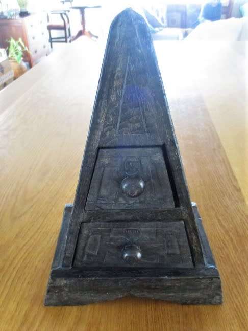INTERESTING VINTAGE AFRICAN CARVED WOODEN WHATNOT BOX/STORAGE CABINET WITH TWO DRAWERS