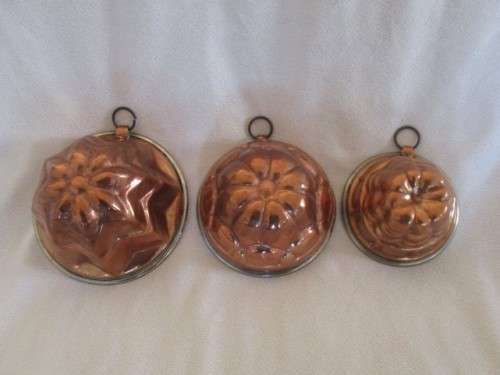 FOR CONTESSA ONLY - A SET OF THREE COLLECTABLE ANTIQUE COPPER JELLY MOULDS