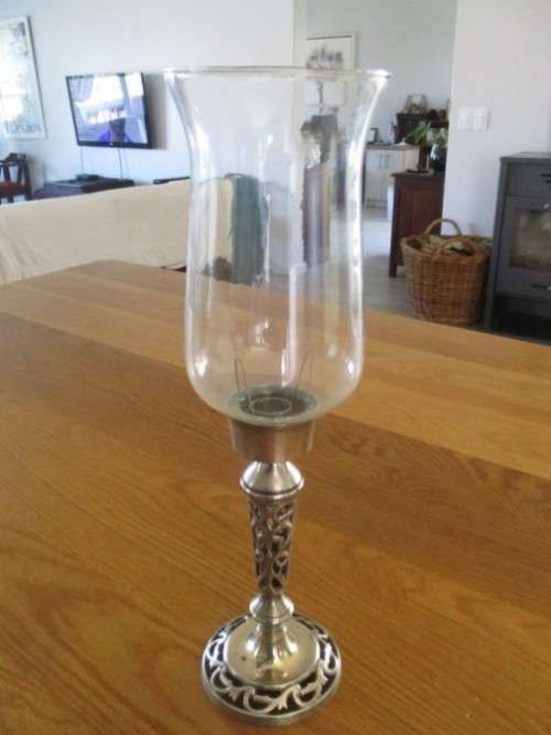 ORNATE CANDLESTICK WITH GLASS COVER
