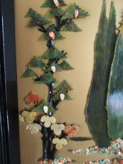 VINTAGE CHINESE DIORAMA ART WORK MADE FROM POLISHED GEMSTONES AND GEMSTONE SLICES/FRAGMENTS