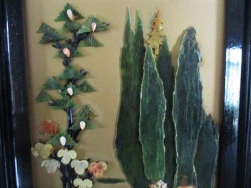 VINTAGE CHINESE DIORAMA ART WORK MADE FROM POLISHED GEMSTONES AND GEMSTONE SLICES/FRAGMENTS