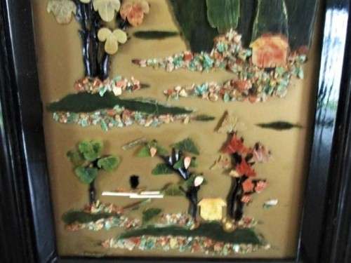 VINTAGE CHINESE DIORAMA ART WORK MADE FROM POLISHED GEMSTONES AND GEMSTONE SLICES/FRAGMENTS