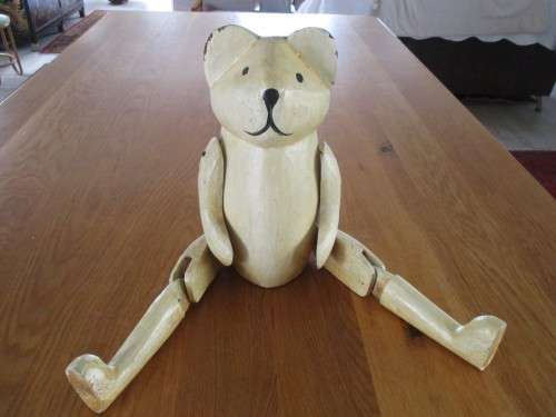 FOR WULEES ONLY - A LARGE VINTAGE SHELF-SITTING/PUPPET-LIKE WOODEN BEAR FROM DAYS GONE BY