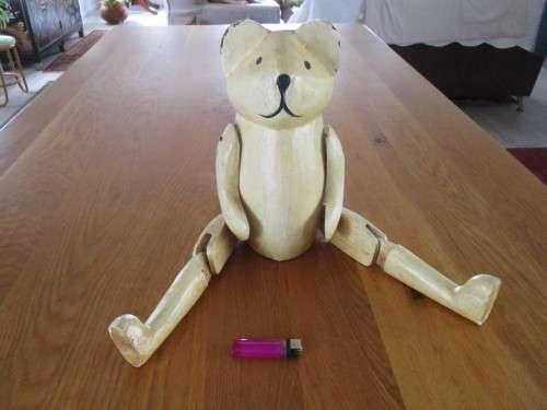 FOR WULEES ONLY - A LARGE VINTAGE SHELF-SITTING/PUPPET-LIKE WOODEN BEAR FROM DAYS GONE BY